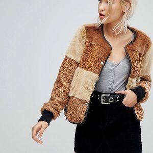 ASOS teddy faux fur patchwork jacket